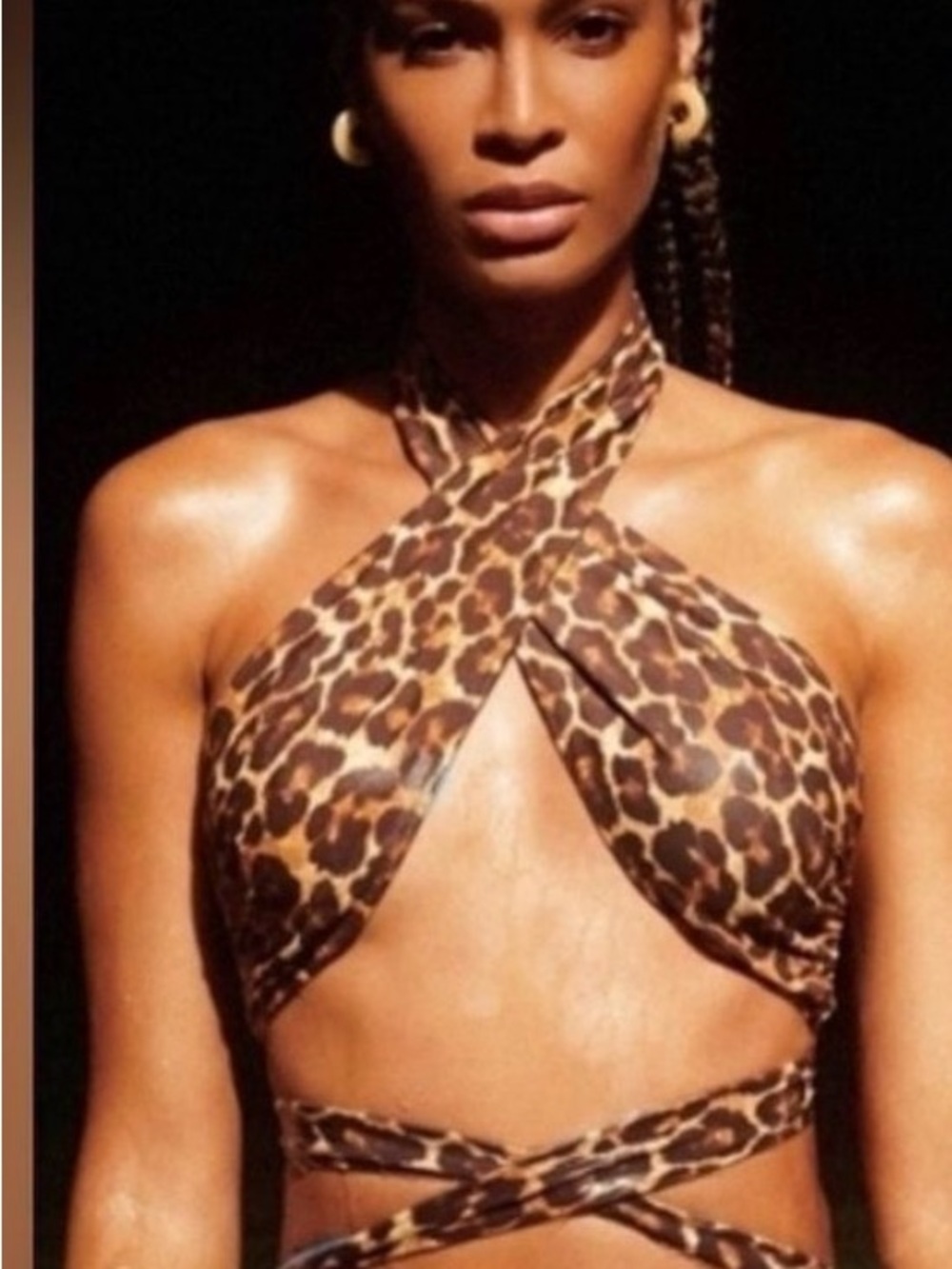 Tropic of C Leopard Print Halter Wrap Bikini Top